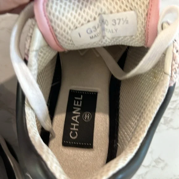 CHANEL pink and grey tweed sneakers size 37.5 - Picture 10 of 12